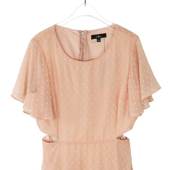 Lulus Deep in My Heart Blush Swiss Dot Cutout Maxi Dress Pink Formal Gown Large - Picture 6 of 13